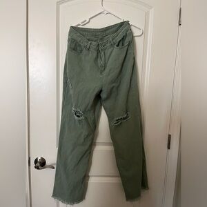 Cute High Waisted Green Ripped Jeans